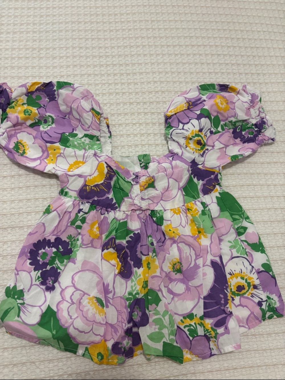 Janie and Jack Floral Puff-Sleeve Top in Purple, Green, Yellow, White